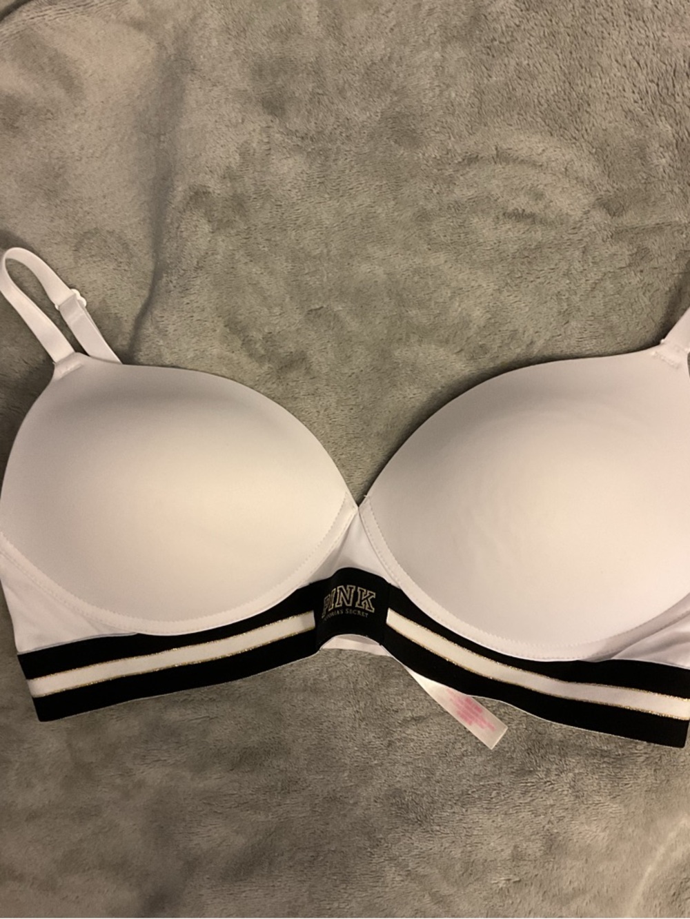 PINK Victoria's Secret White Molded Bra with Black Striped Band
